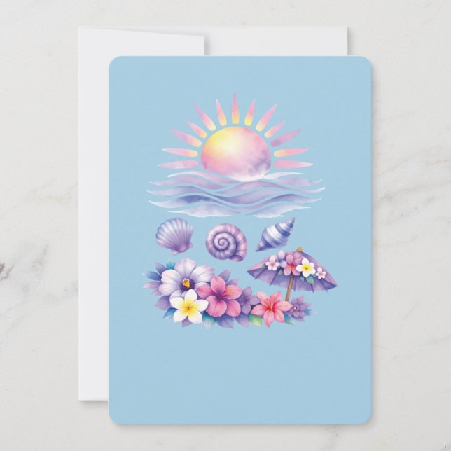 violet watercolor creative beach invitation (Front)