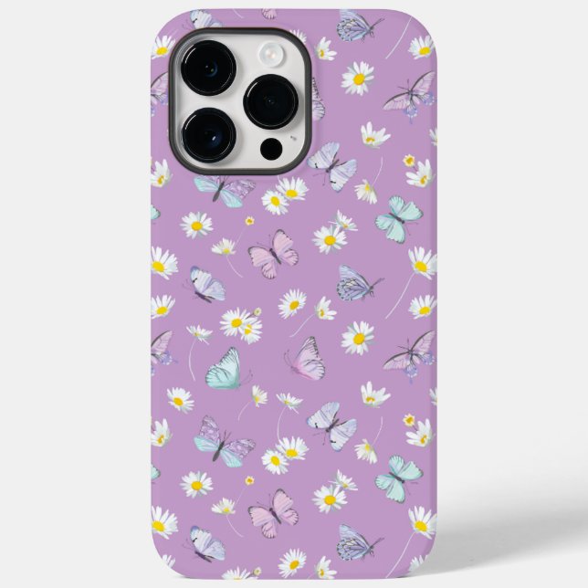 Violet Watercolor Daisy and Butterfly Case-Mate iPhone Case (Back)