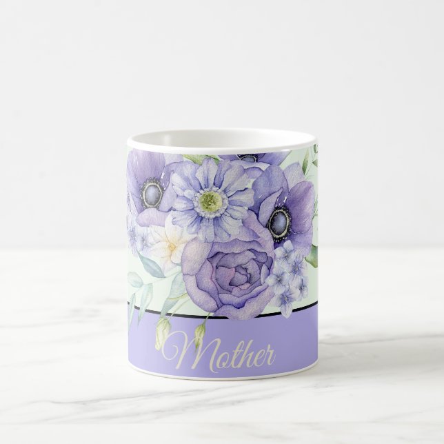 Violet watercolor floral customisable  coffee mug (Center)