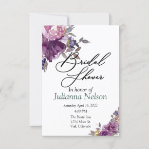 Violet watercolor floral  invitation