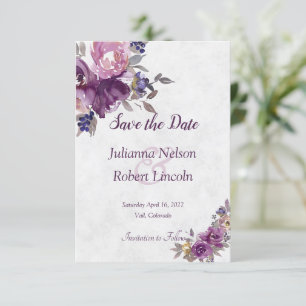 Violet watercolor floral save the date invitation