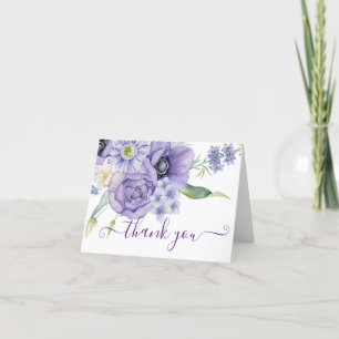 Violet watercolor floral thank you card