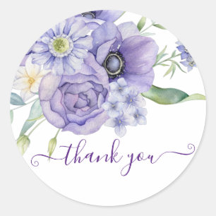 Violet watercolor floral thank you  classic round sticker