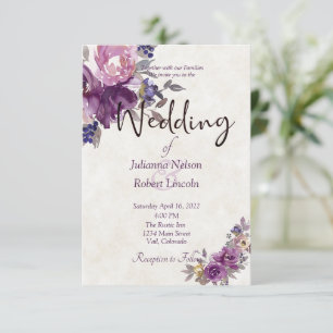 Violet watercolor floral wedding invitation