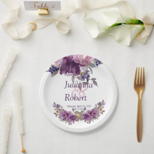 Violet watercolor floral  wedding  paper plates