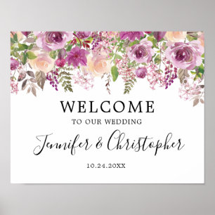 Violet Watercolor Floral Wedding Welcome Poster