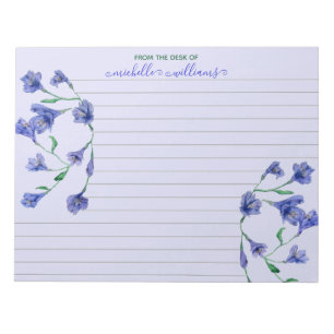 Violet Watercolor Flowers Lined Personalised Notepad