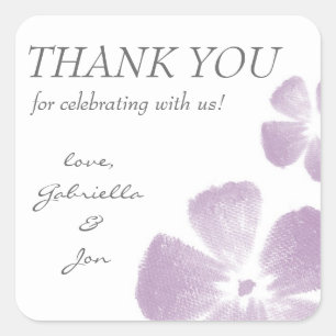Violet Watercolor Flowers Thank You Stickers