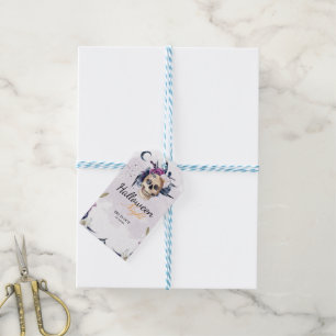 Violet Watercolor Halloween Party Gothic Skull Gift Tags