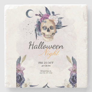 Violet Watercolor Halloween Party Gothic Skull Stone Coaster