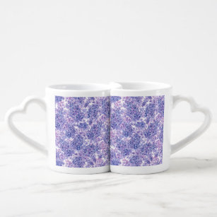 Violet watercolor lilac flowers coffee mug set