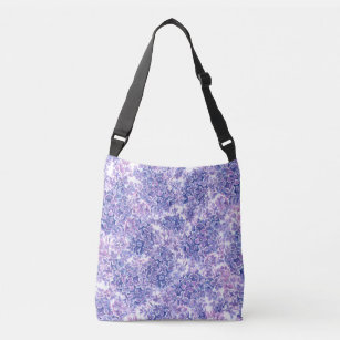 Violet watercolor lilac flowers crossbody bag