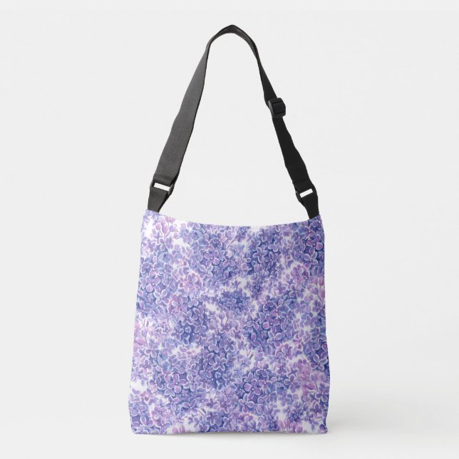 Violet watercolor lilac flowers crossbody bag (Front)