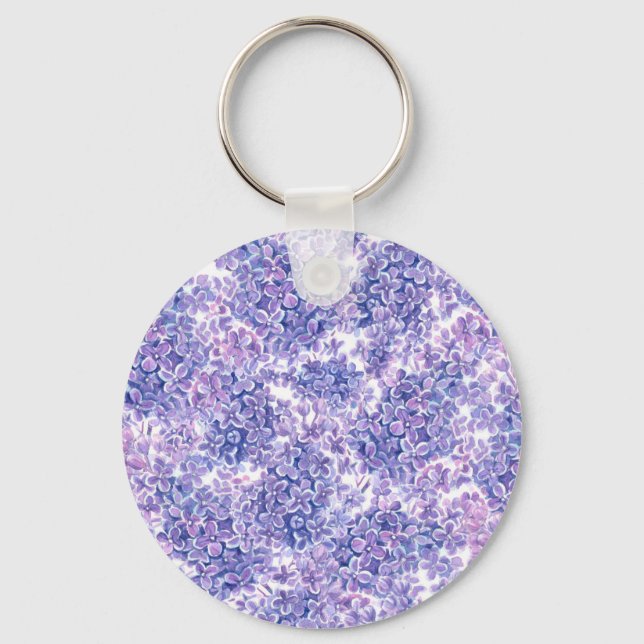 Violet watercolor lilac flowers key ring (Front)