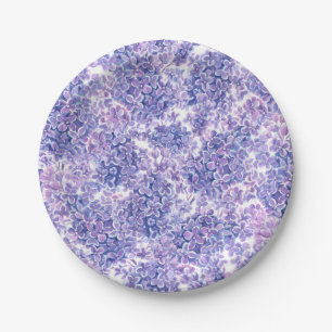 Violet watercolor lilac flowers paper plate