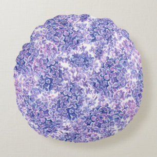 Violet watercolor lilac flowers round cushion