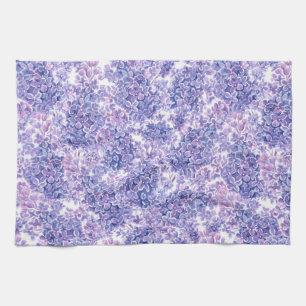 Violet watercolor lilac flowers tea towel