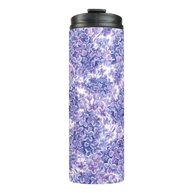 Violet watercolor lilac flowers thermal tumbler (Front)