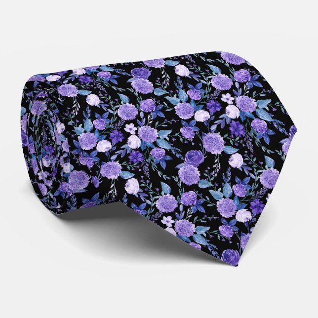 Violet watercolor lilac flowers tie (Rolled)