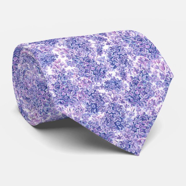 Violet watercolor lilac flowers tie (Rolled)