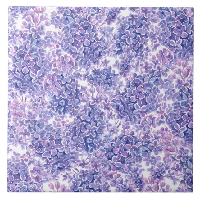 Violet watercolor lilac flowers tile (Front)