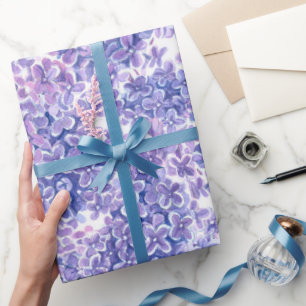 Violet watercolor lilac flowers wrapping paper