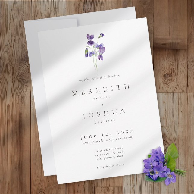 Violet Watercolor Minimalist Elegant Wedding Invitation (Creator Uploaded)