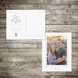 Violet Watercolor Minimalist Elegant Wedding Photo Announcement Postcard