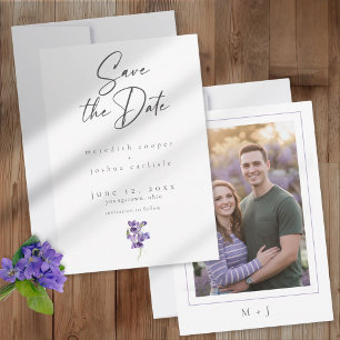 Violet Watercolor Minimalist Elegant Wedding Photo Save The Date