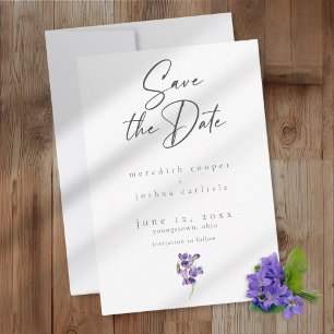 Violet Watercolor Minimalist Elegant Wedding Save The Date