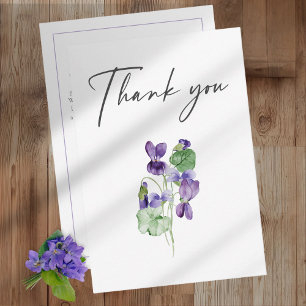 Violet Watercolor Minimalist Elegant Wedding Thank You Card