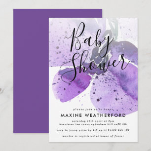 Violet Watercolor Orchid Baby Shower Invitation