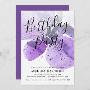 Violet Watercolor Orchid Birthday Party Invitation