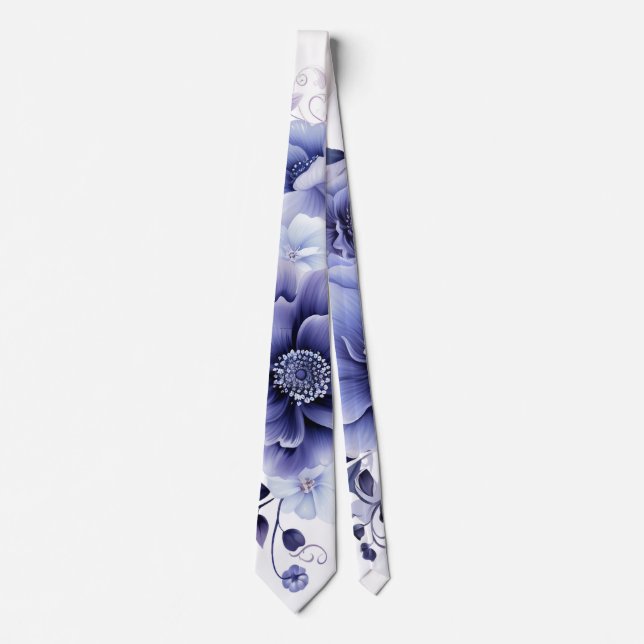 Violet Watercolor Peony Wedding Groom Tie (Front)