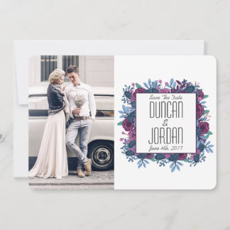 Violet Watercolor Photo Save The Date Announcement