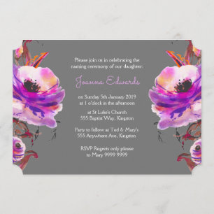 Violet Watercolor Poppies Naming Ceremony Invite