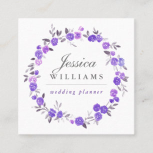 Violet Watercolor Roses Wreath Business Card