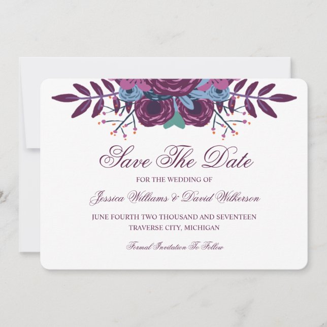 Violet Watercolor Save The Date Announcements (Front)