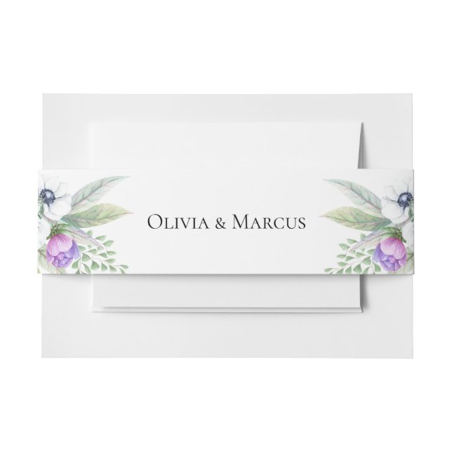 Violet Wedding Anemone Flowers Invitation Belly Band (Front Example)