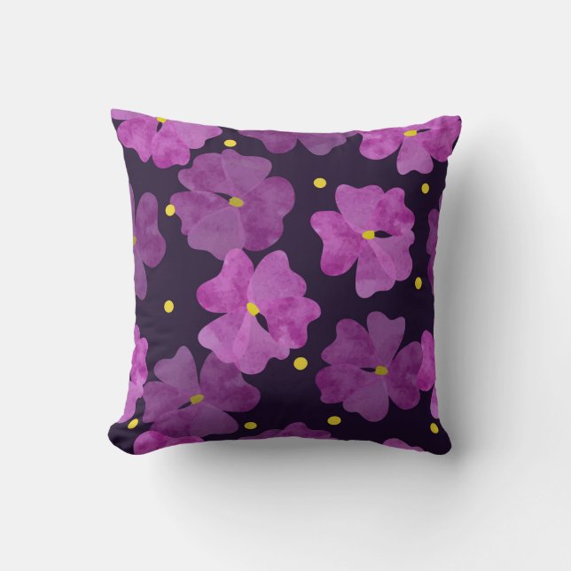 Violet Whispers: Floral Watercolor Elegance Cushion (Front)