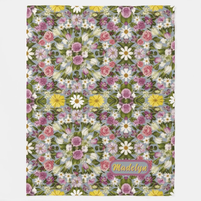 Violet White And Pink Flowers Fleece Blanket (Front)