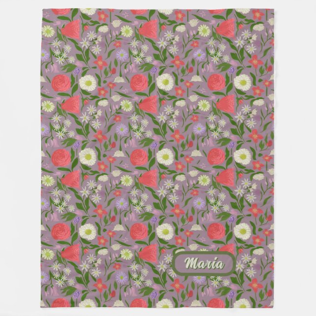 Violet White And Pink Flowers Fleece Blanket (Front)