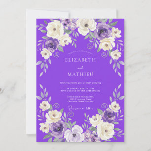 Violet White Ranunculus Eucalyptus Wedding Invitation