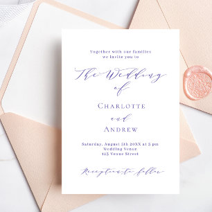 Violet white simple formal script wedding invitation