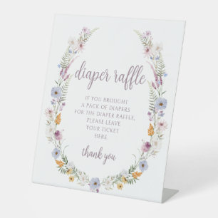 Violet wildflower baby girl diaper raffle sign