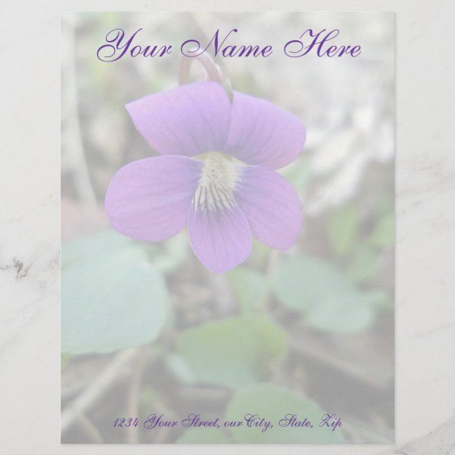 Violet Wildflower Coordinating Items Personalised Letterhead (Front)