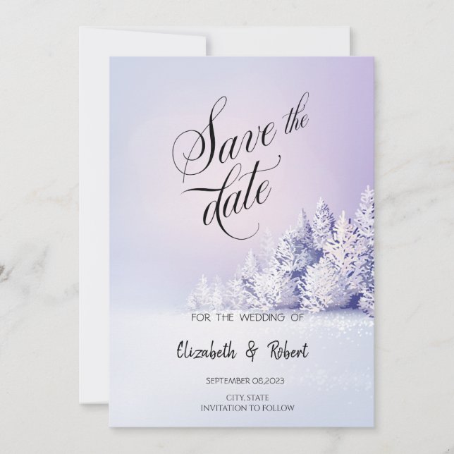Violet Winter Landscape Forest Save The Date (Front)