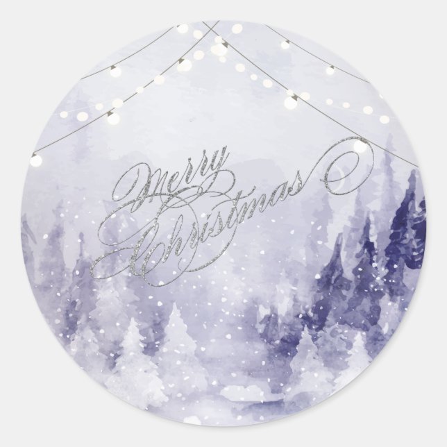 Violet Winter Landscape Snow Classic Round Sticker (Front)