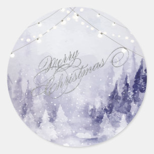 Violet Winter Landscape Snow Classic Round Sticker