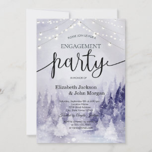 Violet Winter Landscape Snow Engagement Invitation